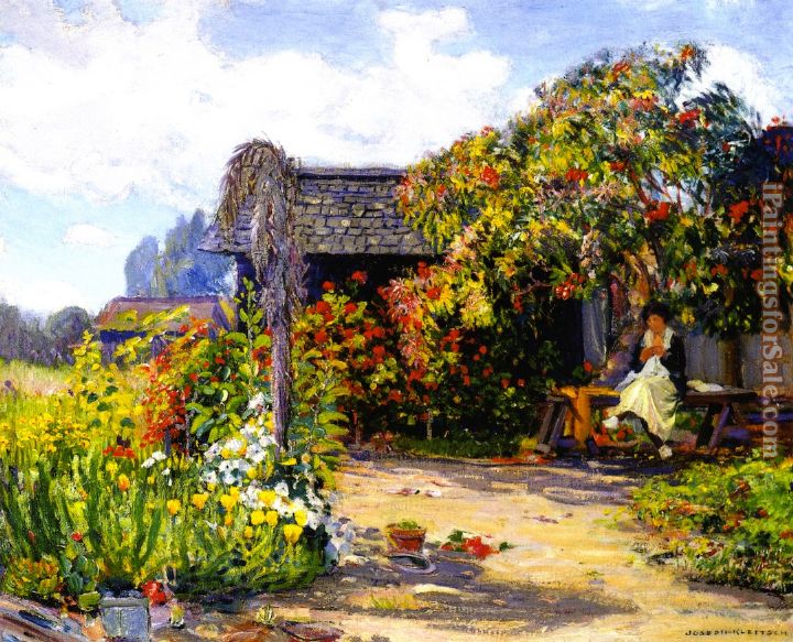Joseph Kleitsch Woman Seated in the Garden Sewing